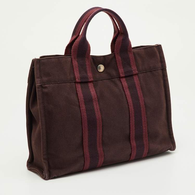 Pre Owned Hermes Fourre Tout PM Burgundy Canvas Tote