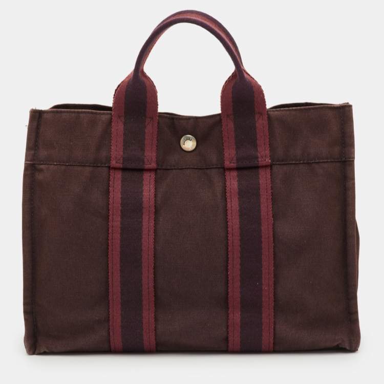Pre Owned Hermes Fourre Tout PM Burgundy Canvas Tote