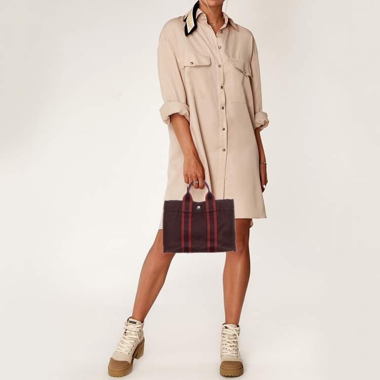 Pre Owned Hermes Fourre Tout PM Burgundy Canvas Tote