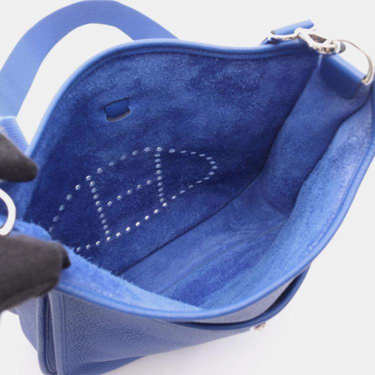Pre Owned Hermes Evelyn 3 Trois PM Blue  Taurillon Clemence Leather Shoulder Bag 