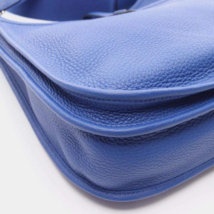 Pre Owned Hermes Evelyn 3 Trois PM Blue  Taurillon Clemence Leather Shoulder Bag 
