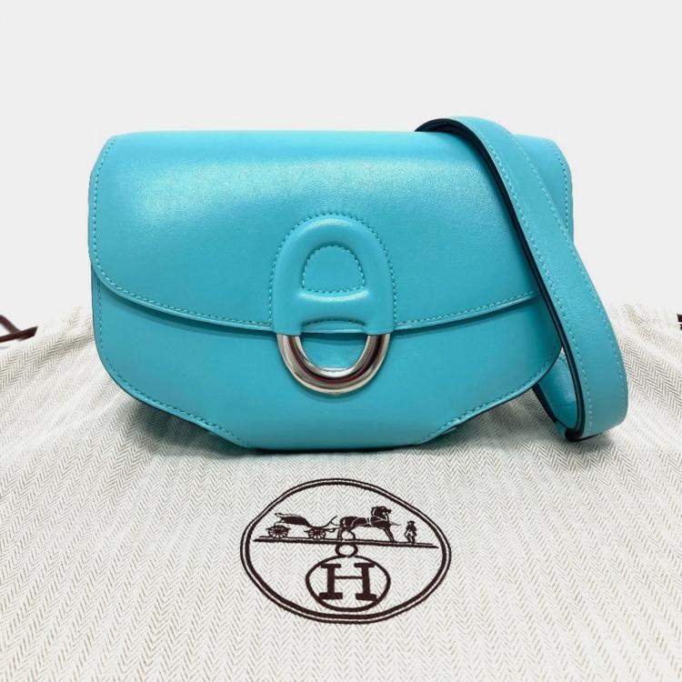 Pre Owned Hermes Mini Cherche Midi 2-Way  Blue Atoll  Tadelakt Handbag 