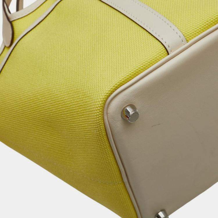 Pre Owned Hermes Picotin Lock Cargo 20 Yellow Ivory Jaune Citron Nata  Swift And Toile Goelan Handbag 