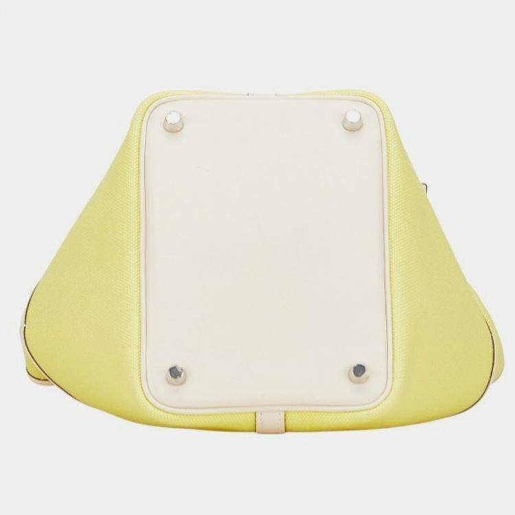 Pre Owned Hermes Picotin Lock Cargo 20 Yellow Ivory Jaune Citron Nata  Swift And Toile Goelan Handbag 