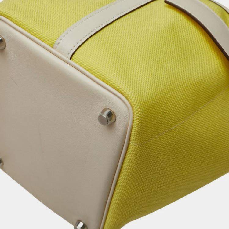 Pre Owned Hermes Picotin Lock Cargo 20 Yellow Ivory Jaune Citron Nata  Swift And Toile Goelan Handbag 
