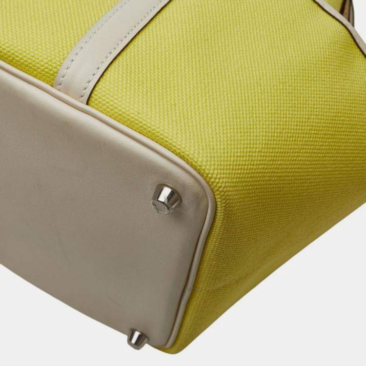 Pre Owned Hermes Picotin Lock Cargo 20 Yellow Ivory Jaune Citron Nata  Swift And Toile Goelan Handbag 