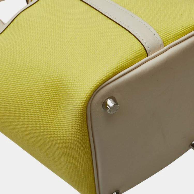 Pre Owned Hermes Picotin Lock Cargo 20 Yellow Ivory Jaune Citron Nata  Swift And Toile Goelan Handbag 