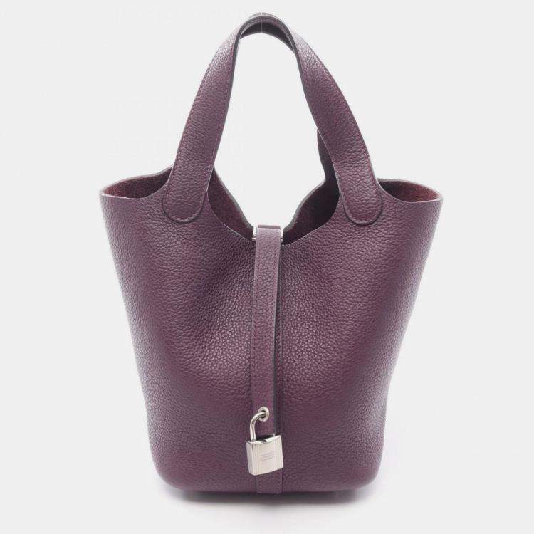 Pre Owned Hermes Picotin Lock 18 Handbag Leather Taurillon Maurice  Purple