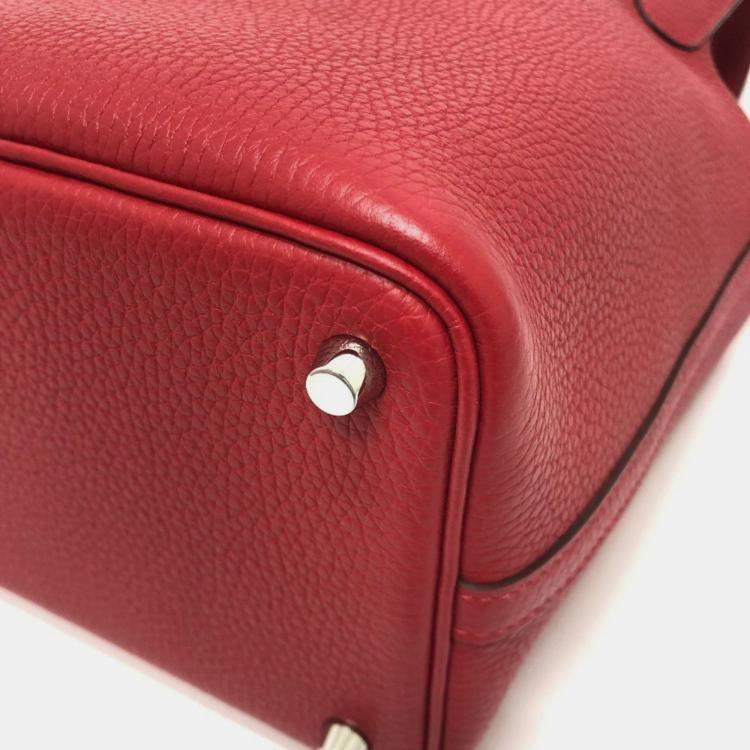 Pre Owned Hermes Picotin Lock 18 18/Handbag Taurillon Clemence Leather Rouge Cazac Red