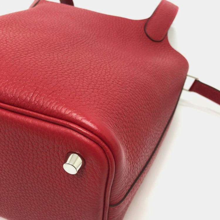 Pre Owned Hermes Picotin Lock 18 18/Handbag Taurillon Clemence Leather Rouge Cazac Red