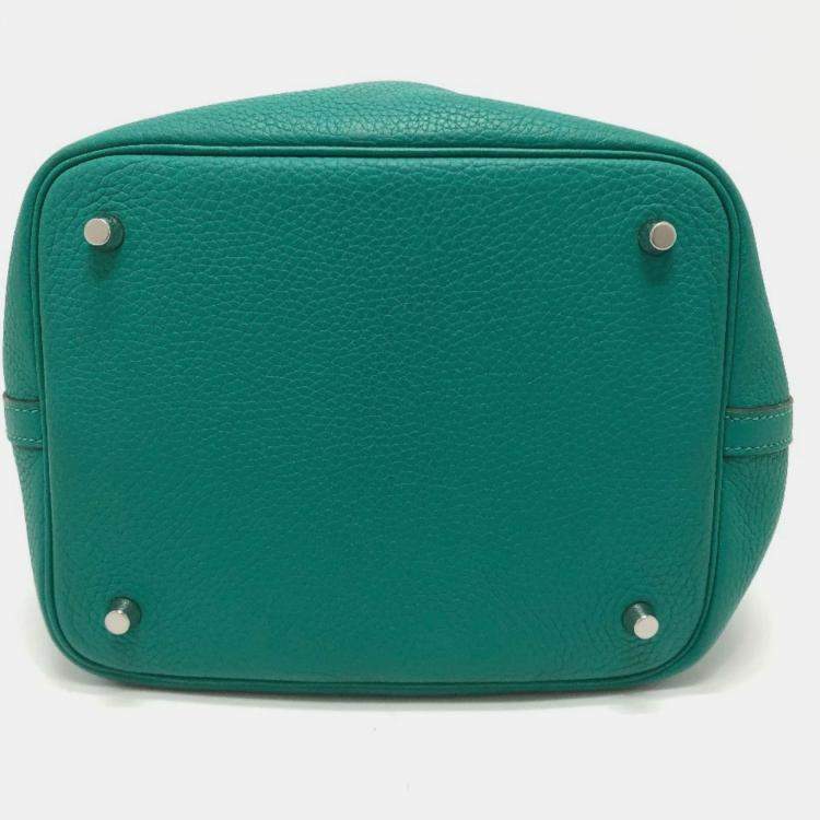 Pre Owned Hermes Picotin Lock Eclat Mm 22 Handbag In Taurillon Clemence Leather Vert Veron Green