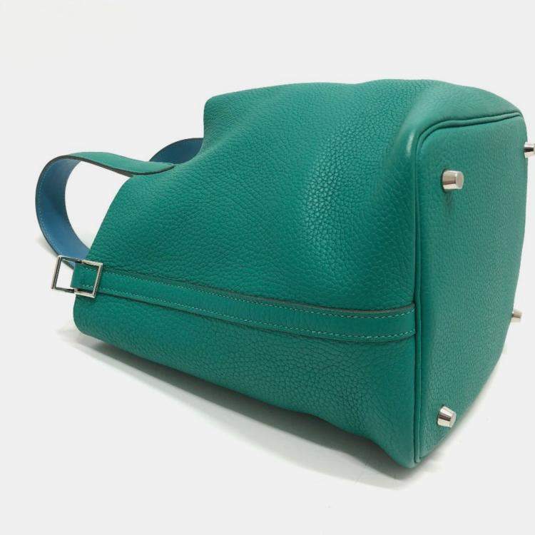 Pre Owned Hermes Picotin Lock Eclat Mm 22 Handbag In Taurillon Clemence Leather Vert Veron Green