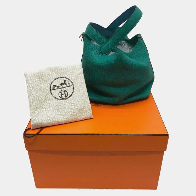 Pre Owned Hermes Picotin Lock Eclat Mm 22 Handbag In Taurillon Clemence Leather Vert Veron Green