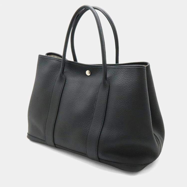 Pre Owned Hermes Garden PM Black Negonda Leather Bag  