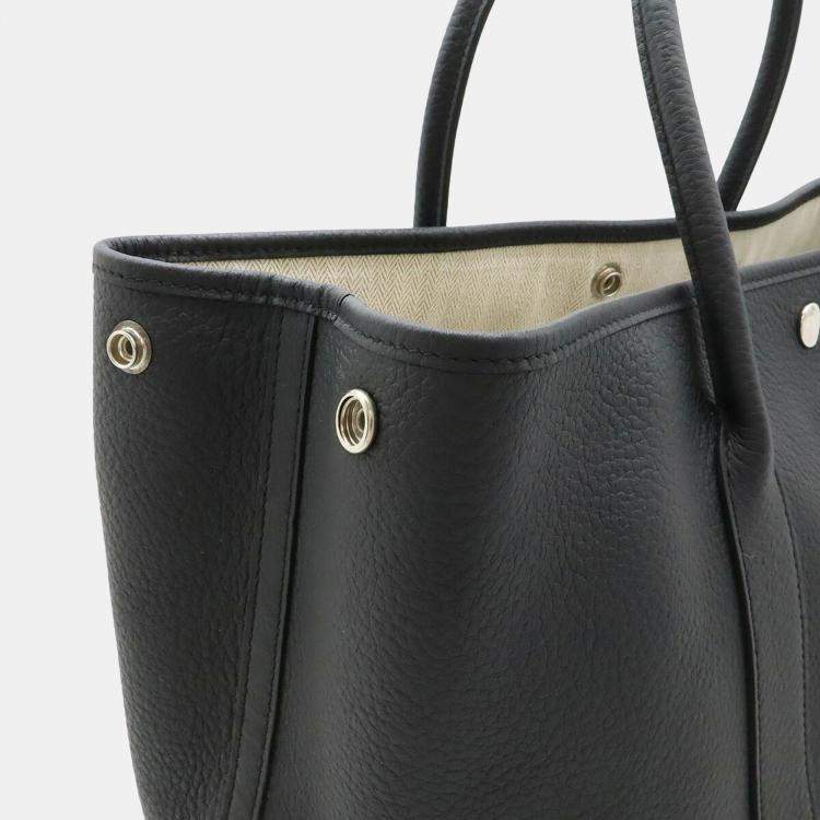 Pre Owned Hermes Garden PM Black Negonda Leather Bag  