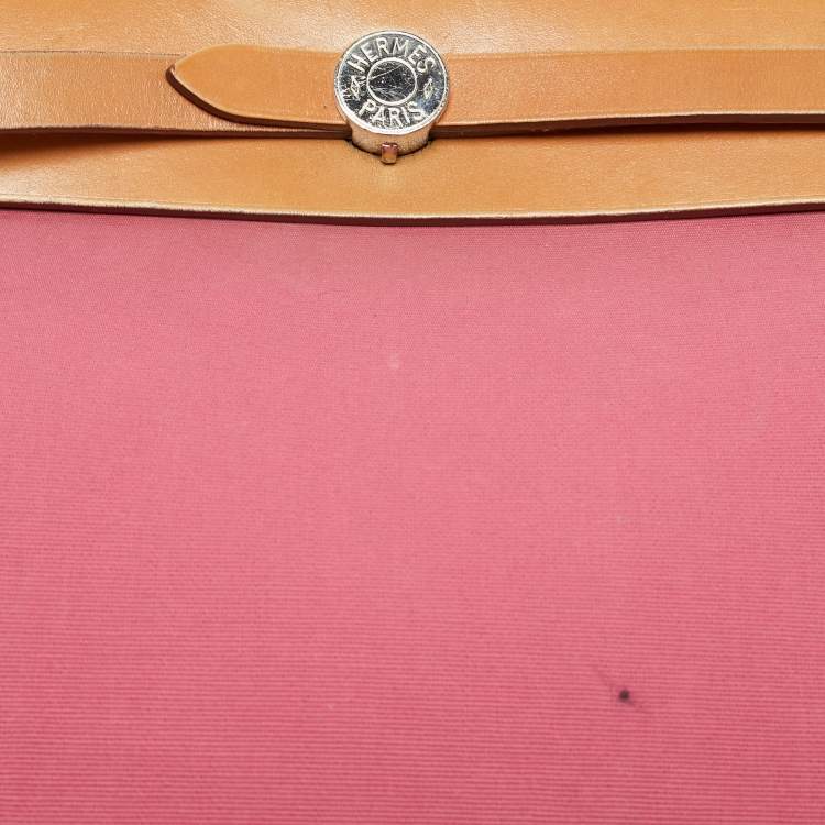 Pre Owned Hermes Herbag Zip 31 Tosca/Natural Canvas and Leather Bag