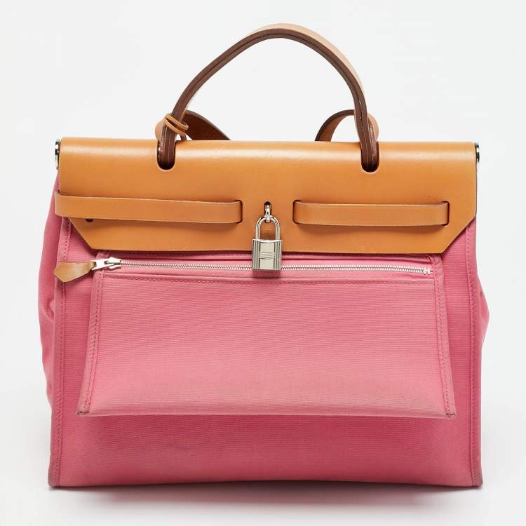 Pre Owned Hermes Herbag Zip 31 Tosca/Natural Canvas and Leather Bag