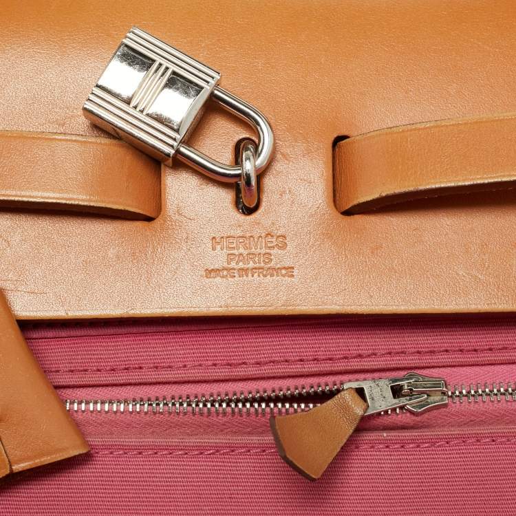 Pre Owned Hermes Herbag Zip 31 Tosca/Natural Canvas and Leather Bag