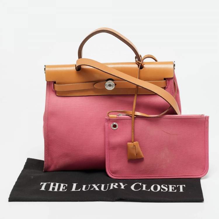 Pre Owned Hermes Herbag Zip 31 Tosca/Natural Canvas and Leather Bag