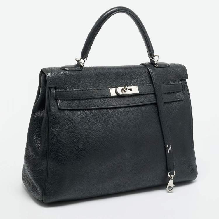 Pre Owned Hermes Palladium Finish Kelly Retourne 35 Black Togo Leather Bag