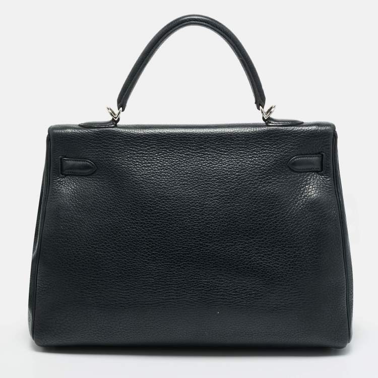 Pre Owned Hermes Palladium Finish Kelly Retourne 35 Black Togo Leather Bag