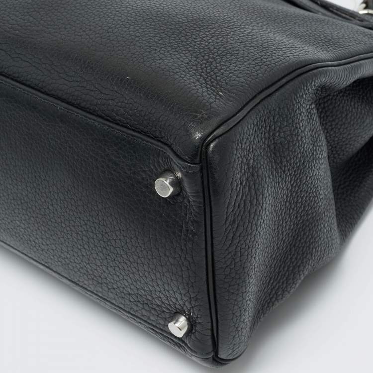 Pre Owned Hermes Palladium Finish Kelly Retourne 35 Black Togo Leather Bag