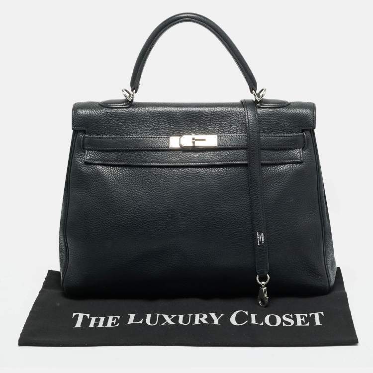 Pre Owned Hermes Palladium Finish Kelly Retourne 35 Black Togo Leather Bag