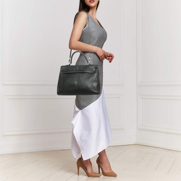 Pre Owned Hermes Palladium Finish Kelly Retourne 35 Black Togo Leather Bag