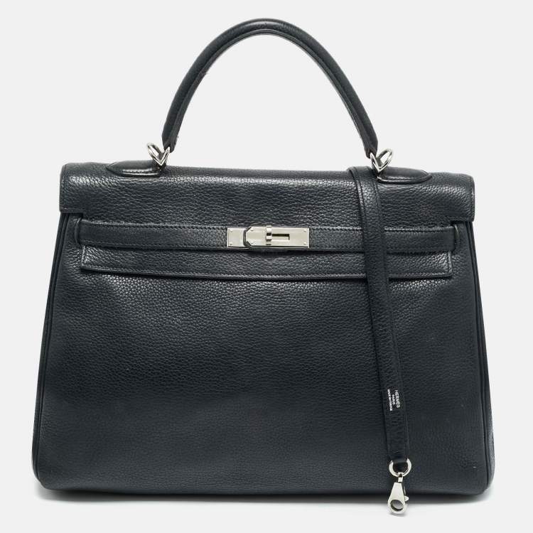 Pre Owned Hermes Palladium Finish Kelly Retourne 35 Black Togo Leather Bag