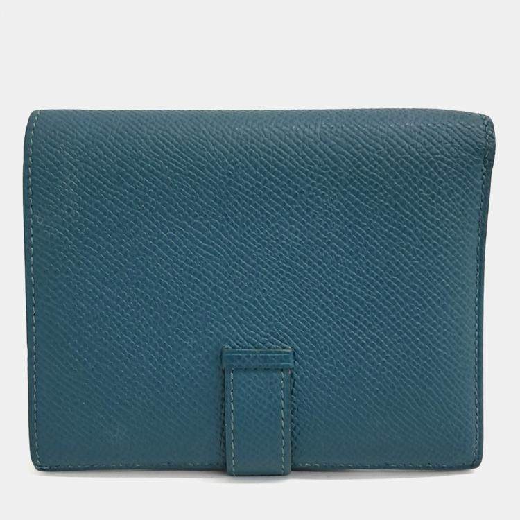Pre Owned Hermes Green Leather Bean Half Wallet