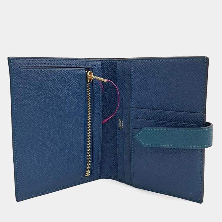 Pre Owned Hermes Green Leather Bean Half Wallet