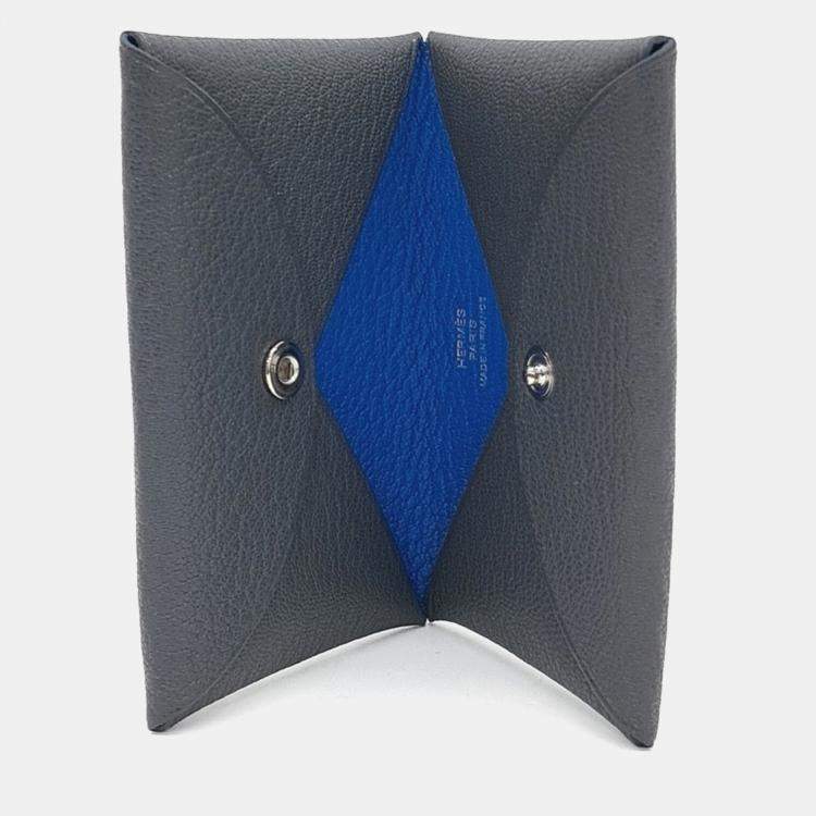 Pre Owned Hermes Black Leather Calvi Card Holder