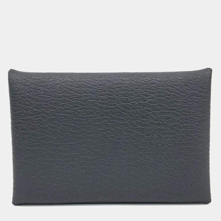 Pre Owned Hermes Black Leather Calvi Card Holder
