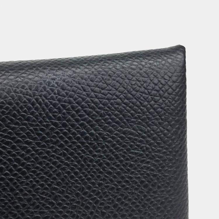 Pre Owned Hermes Black Leather Calvi Card Holder