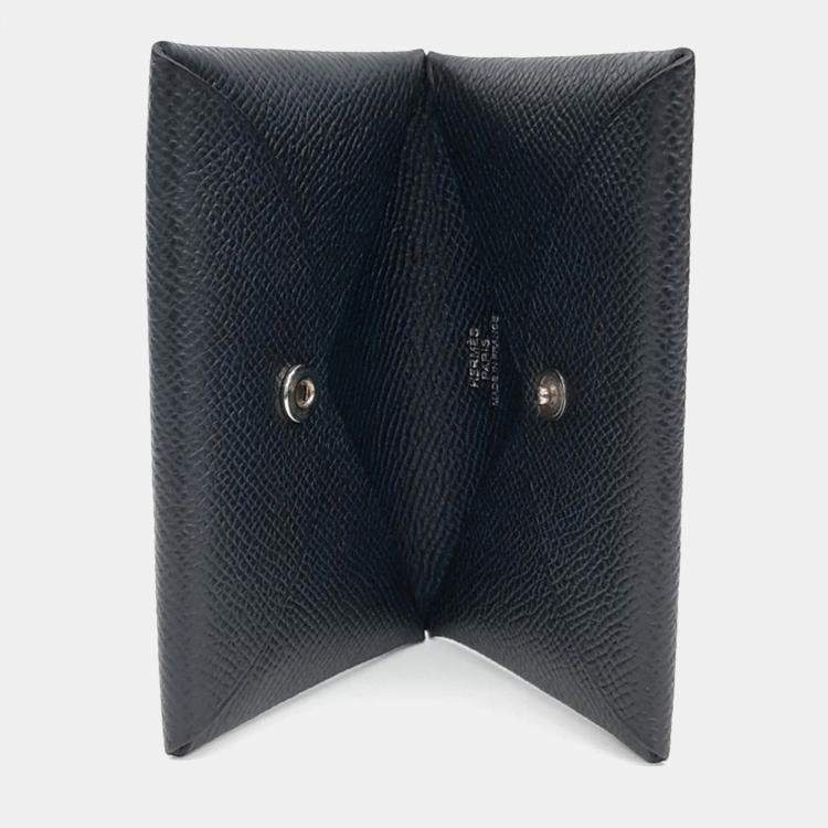 Pre Owned Hermes Black Leather Calvi Card Holder
