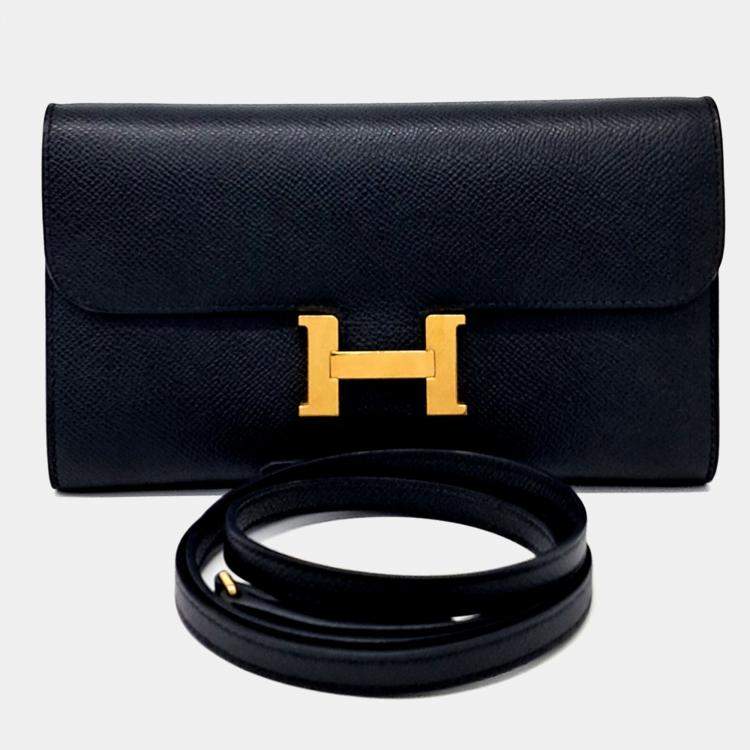 Pre Owned Hermes Black Leather Constance Long To Go