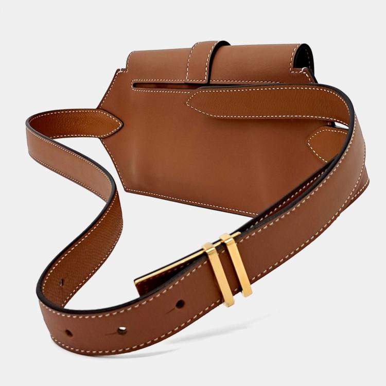 Pre Owned Hermes Brown Leather Elan Pocket 24 Belt Bag