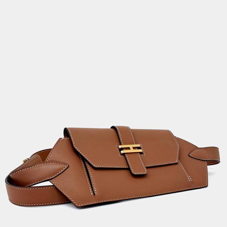Pre Owned Hermes Brown Leather Elan Pocket 24 Belt Bag