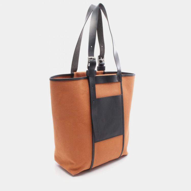 Pre Owned Hermes Etriviere Pocket 27 Toile Canvas and Leather Tote Bag