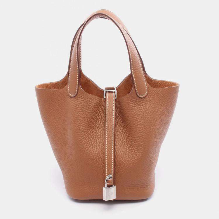Pre Owned Hermes Picotin Lock 18 Brown Taurillon Clemence Leather Shoulder Bag