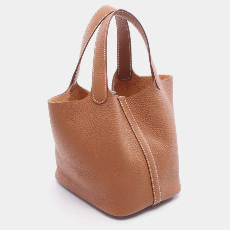 Pre Owned Hermes Picotin Lock 18 Brown Taurillon Clemence Leather Shoulder Bag