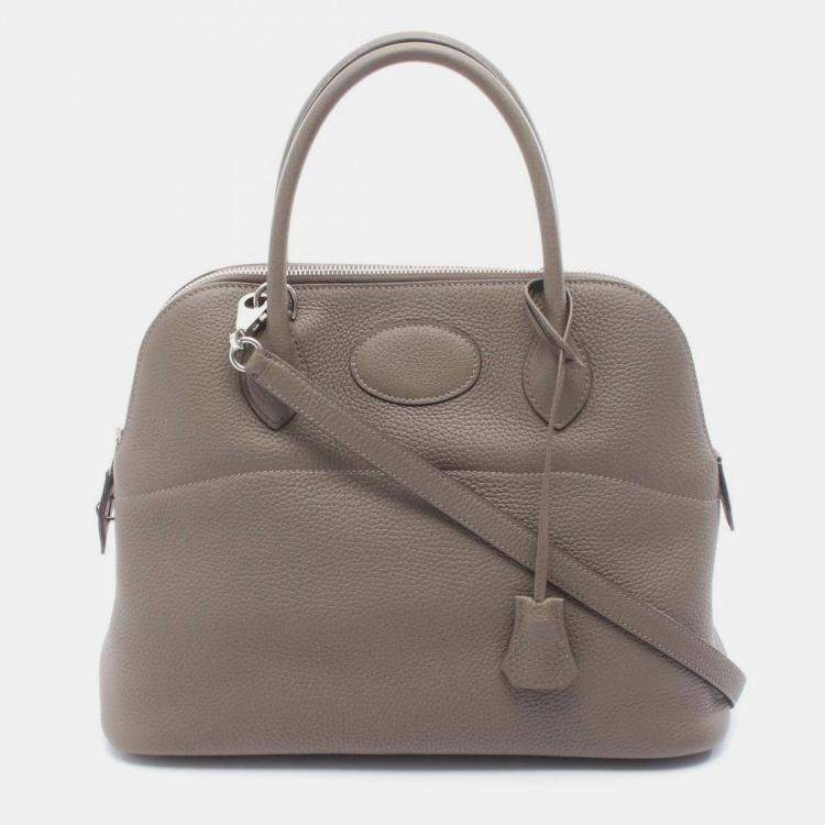 Pre Owned Hermes Bolide Etain Taurillon Clemence Leather Shoulder Bag