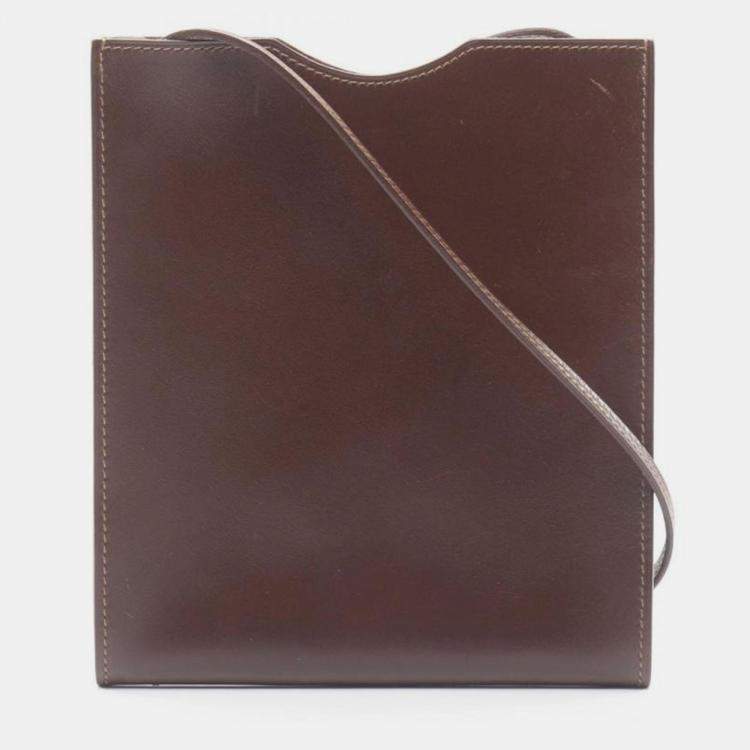 Pre Owned Hermes Onimetou Brown Box Calf Leather Shoulder Bag