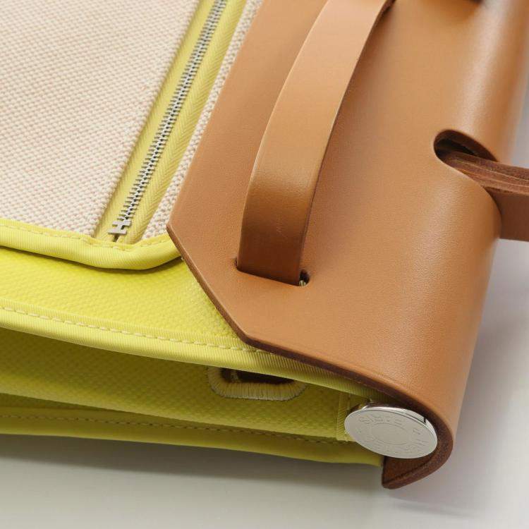 Pre Owned Hermes Herbag Zip 31 Yellow Toile H Canvas Leather Shoulder Bag