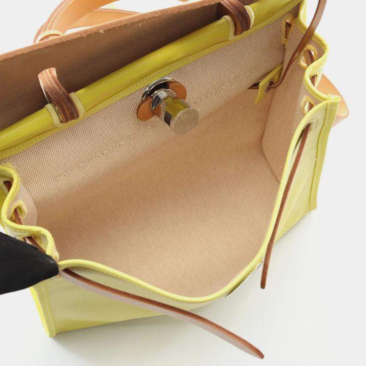 Pre Owned Hermes Herbag Zip 31 Yellow Toile H Canvas Leather Shoulder Bag