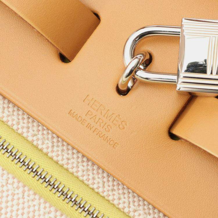 Pre Owned Hermes Herbag Zip 31 Yellow Toile H Canvas Leather Shoulder Bag