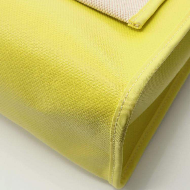Pre Owned Hermes Herbag Zip 31 Yellow Toile H Canvas Leather Shoulder Bag