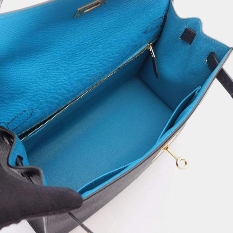 Pre Owned Hermes Kelly 28 Blue Indigo Blue Frida Epsom Leather Shoulder Bag