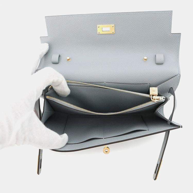 Pre Owned Hermes Kelly Wallet Long To Go Green Pantan Epsom