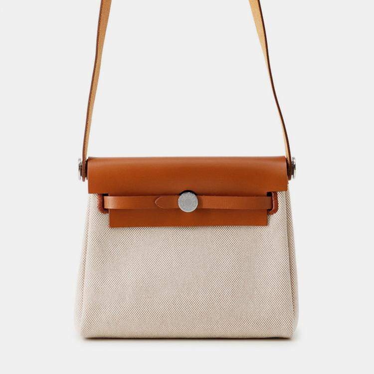 Pre Owned Hermes Herbag Zip Fove Toile H Vache Hunter Leather Size Mini